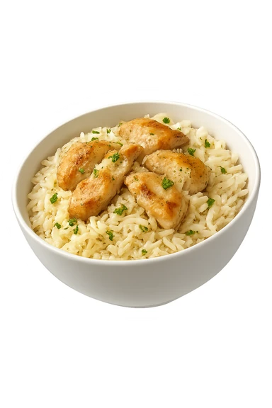 bowl bianca che fluttua in aria con riso e pollo sticker