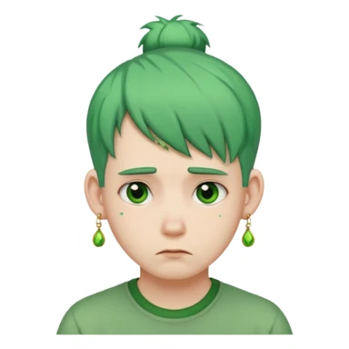  bun haired with earrings green hair guy sad sticker