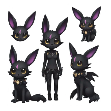 Dark Black Punk Kawaii Eeveelution-Cute-Pokémon-fusion with a cute edgy collar full body sticker