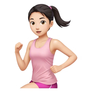 asian girl ponytail light pink tank top running sticker