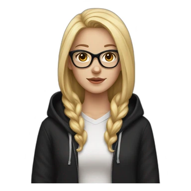 white girl with glasses and long blonde hair and black hoodie and a red doberman sticker