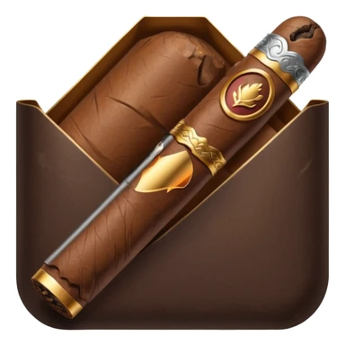 Emoji-style cigar icon, dark brown wrapper, subtle smoke, minimalistic, clean silhouette, metal details sticker