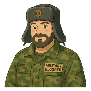ghibli style Russian army military blogger wearing an ushanka hat sticker