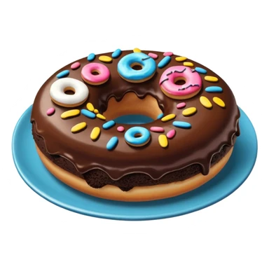 Monster donut with chocolate icing, there are drawn cookies and beautiful icing drawings on a white plate good quality sticker