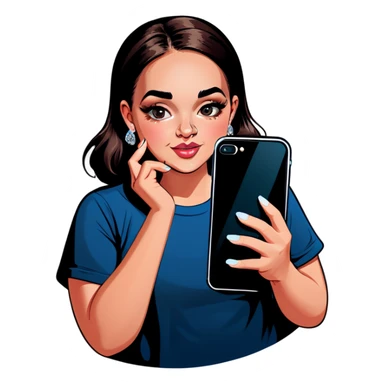 A shy slightly overweight beautiful girl with a diamond nose piercing holds her black iPhone  sticker