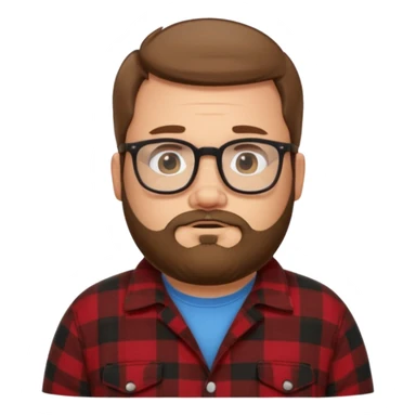 Fat white guy with glasses and short brown hair and beard wearing a cartoon flannel  sticker