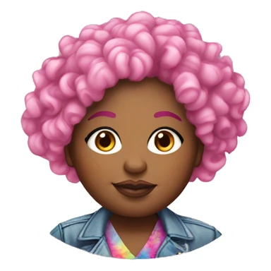 Plus size black woman with pink curly hair and a tie dye jacket  sticker