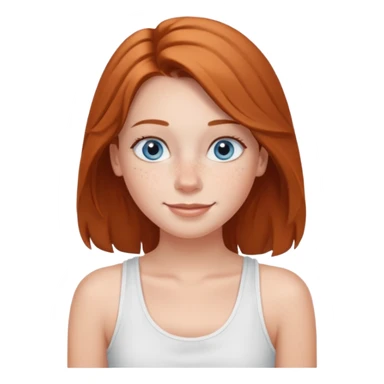 Una chica de tez blanca con pecas, nariz respingada, labios gruesos, ojos grandes color azul grisáceo, pelo largo, lacio, color avellana. Con una blusa de tirantes blanca. Que este sonriendo y q solo se vea de la cintura hacía arriba sticker