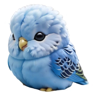 Meme-Worthy Cute Sleeping Blue Budgie Portrait Emoji, Head resting peacefully with a contented smile, showcasing a petite, delicate build and a luxuriously soft blue feathered fur, eyes shut in a serene nap, Simplified yet hilariously adorable features, highly detailed, glowing with a soft, drowsy light, high shine, relaxed and utterly lovable, stylized with an air of playful laziness, bright and heartwarming, soft glowing outline, capturing the essence of a comically sleepy budgie, so meme-worthy it feels like it could instantly become the next viral sensation of adorable slumber! sticker