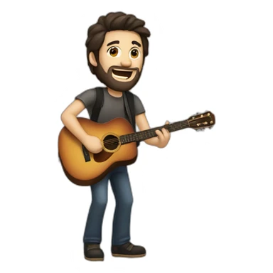 A white guy with dark hair and a little beard playing guitar and singing sticker