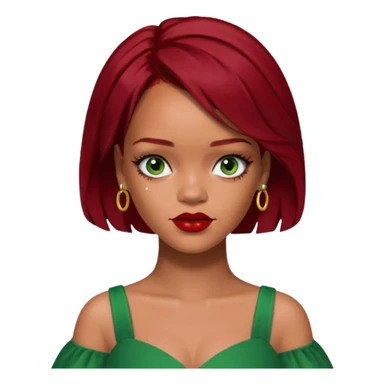 Rihanna dark red hair, green dress sticker