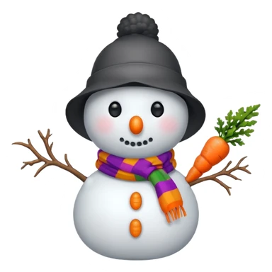 A snowman wearing a colorful scarf and a tiny bucket hat. sticker