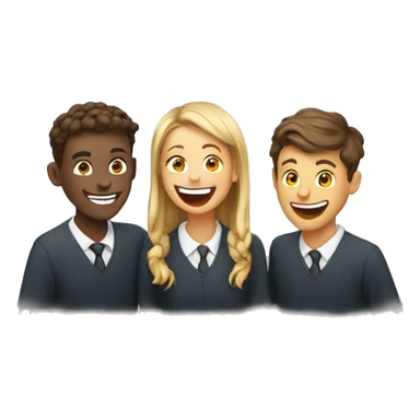 3 European students laughing at lesson sticker