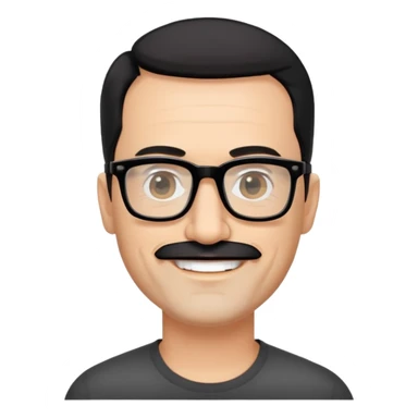 đàn ông 50 tuổi, da trắng, có râu ria đen. đeo kính đen, mắt kính trong suốt, tóc đen ngắn, cười mỉm sticker