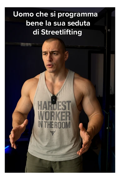 Uomo che si programma bene la sua seduta di Streetlifting. In italiano sticker