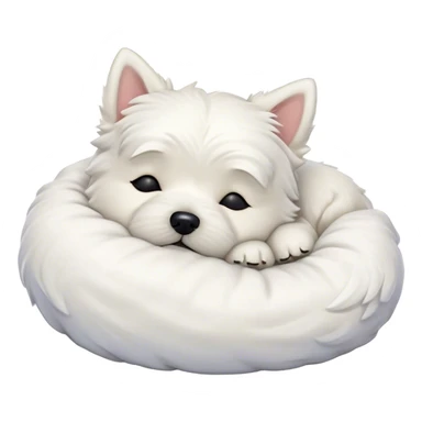 Meme-Worthy Cute Sleeping West Highland White Terrier Portrait Emoji, Head resting peacefully with a contented smile, showcasing a delightfully compact build and a luxuriously soft white coat, eyes shut in a serene nap, Simplified yet hilariously adorable features, highly detailed, glowing with a soft, drowsy light, high shine, relaxed and utterly lovable, stylized with an air of playful laziness, bright and heartwarming, soft glowing outline, capturing the essence of a comically sleepy companion, so meme-worthy it feels like it could instantly become the next viral sensation of adorable slumber! sticker