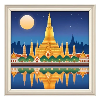 Cinematic Realistic Wat Arun Landmark Emoji, depicted with majestic temple spires illuminated against twilight rendered with intricate detail and soft, ethereal lighting. sticker