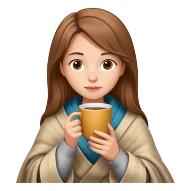 Beige Brown hair Girl drinking coffee, with a cozy blanket and book sticker