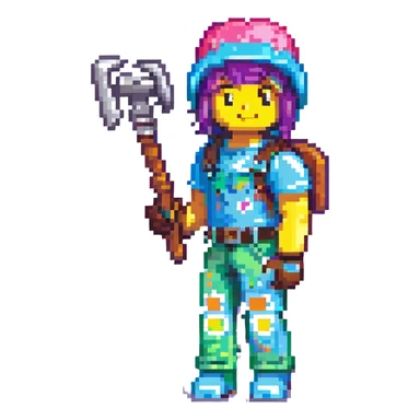 roblox character, holding a tool, playful expression, vibrant outfit sticker