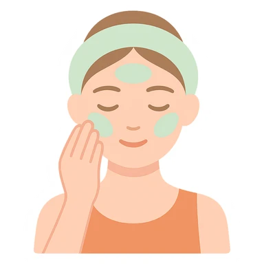 moça fazendo skincare no rosto, traços suaves sticker