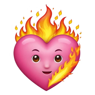 pink heart on fire sticker