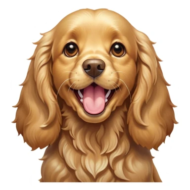 Cinematic Cute Yawning Gold Cocker Spaniel Portrait Emoji, Head tilted slightly with a dramatic, wide-open yawn, displaying a soft, shimmering golden coat and floppy ears, round brown eyes barely open in drowsy contentment, Simplified yet irresistibly adorable features, highly detailed, glowing with a soft, cozy glow, high shine, relaxed yet expressive, stylized with a touch of whimsy, bright and endearing, soft glowing outline, capturing the essence of a sleepy yet affectionate companion, so drowsy it feels like it could stretch out of the screen and curl up for a nap! sticker