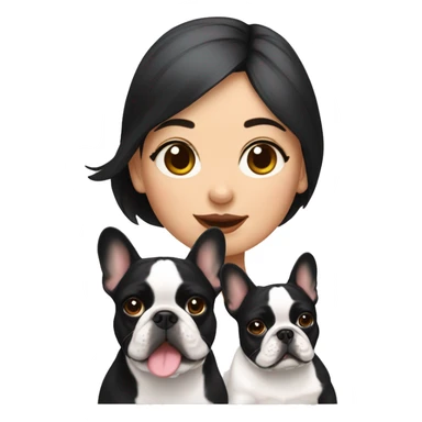 Girl with dark hair and 3 French bulldogs  sticker