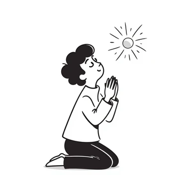 Person kneeling in prayer, talking to God, spiritual moment sticker