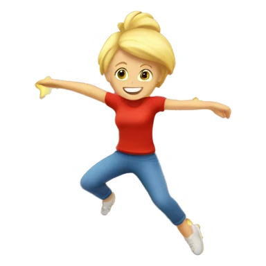 blonde person doing star jump in red tee sticker