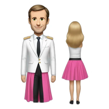 Emmanuel Macron with a pink skirt sticker