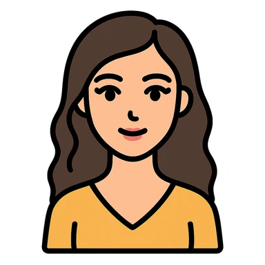 oval face with wide dark eyes and long eyelashes, soft nose and lips, light skin, long wavy dark brown hair, slim body, simple elegant clothes without hijab, colorful icon style with clear lines sticker