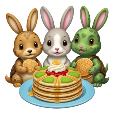 Seal, dog, bunny, turtle all eating pancakes in 1 image together sticker
