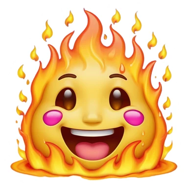A high-resolution, surreal emoji face with a transparent background. The emoji is simultaneously laughing, crying, and melting while on fire.  sticker