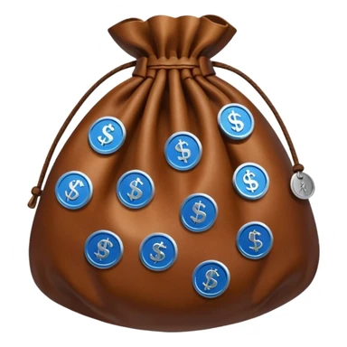 brown money bag with blue coins inside sticker