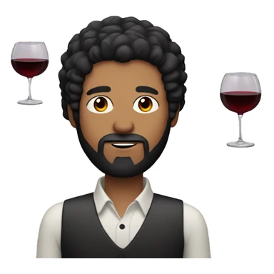A man with black eyes and black hair and beard with glass with red wine sticker
