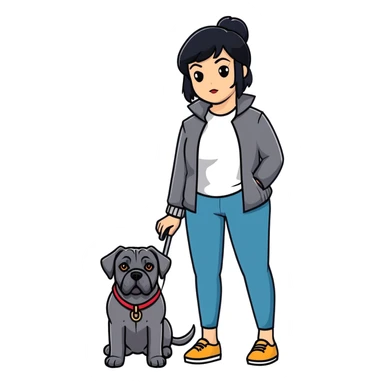 Elegant woman with black hair posing with Cane Corso dog sticker
