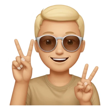 Smiley face with sunglasses and kissy face and peace sign fingers sticker