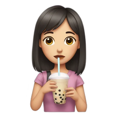 sad girl holding bubble tea sticker