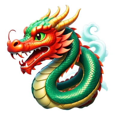 Cinematic Comical Chinese Serpent Dragon Portrait Emoji, Head tilted dramatically with an exaggeratedly amused expression, featuring a sleek, serpentine form adorned in luminous jade and vermilion scales interlaced with playful cloud and water accents; rendered with vibrant, lifelike textures and dynamic natural shadows, high shine, playful yet wise, styled with an air of cheeky ancient mystique, soft glowing outline, capturing the essence of a spirited and humorously enigmatic celestial dragon that looks ready to spiral into legendary lore! sticker