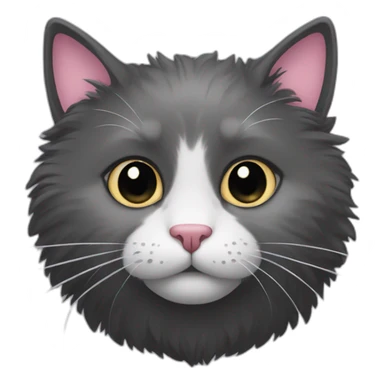 Fluffy dark grey cat with white spot around the nose and with pink nose with black spot on nose  sticker