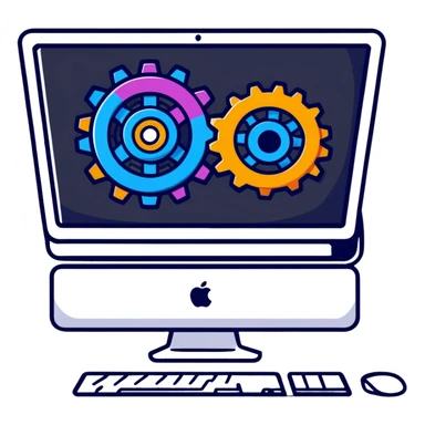 iMac computer with colorful gears on the screen sticker