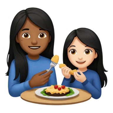 Fair skin woman with long black hair with her Brown skin ned boyfriend with his fine cut blacked hair eating together . Sticker sticker