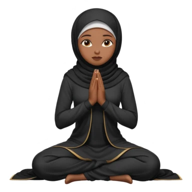 darkskin muslim black woman praying kneeling with dark hijab hyper realistic face, half side position sticker