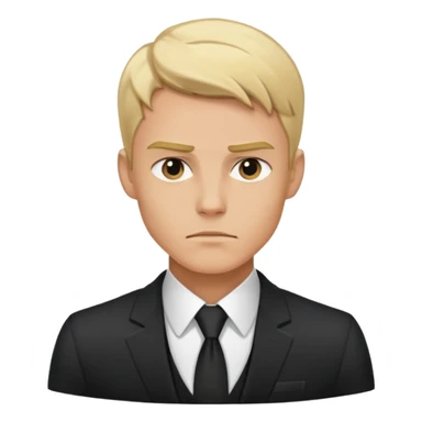 Man with stern expression, short blonde hair, strong jawline, wearing a suit sticker