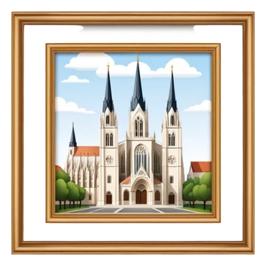 Cinematic Realistic Zagreb Cathedral Landmark Emoji, depicted with Gothic architecture rendered with lifelike detail and majestic, soft lighting. sticker