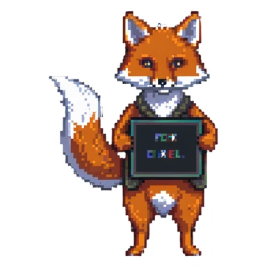 Fox holding a sign with pixel text markings on it sticker