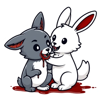A wolf biting a rabbit’s neck sticker