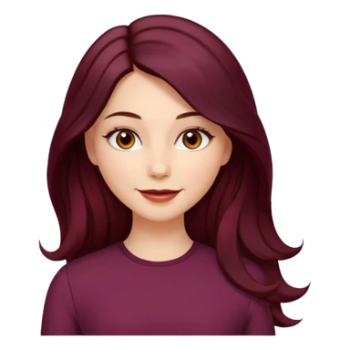 young white woman 
brown almond eyes
Long waist-long hair, center parted
slightly wavy
dark burgundy hair sticker