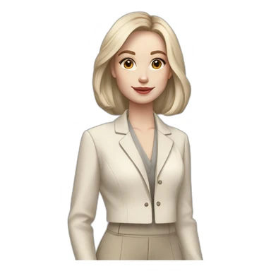 pale skin woman with ash blonde Straightened bob Hair, White Spacious classical jacket, beige palazzo Arrow pants and gray blouse holding a color palette in the hands sticker