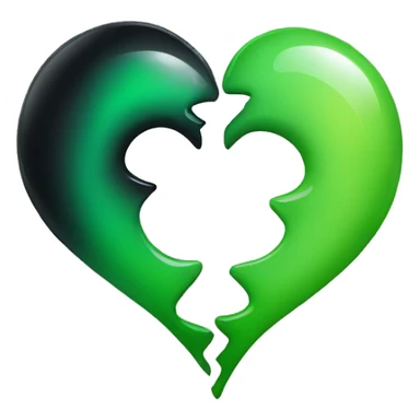 Half black and half Green broken swirl heart sticker